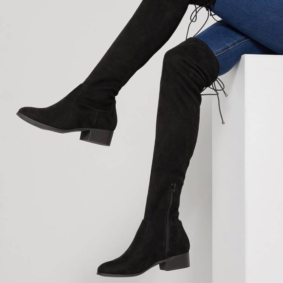 Black suede thigh high / over the knee boot in black - Picture 5 of 5